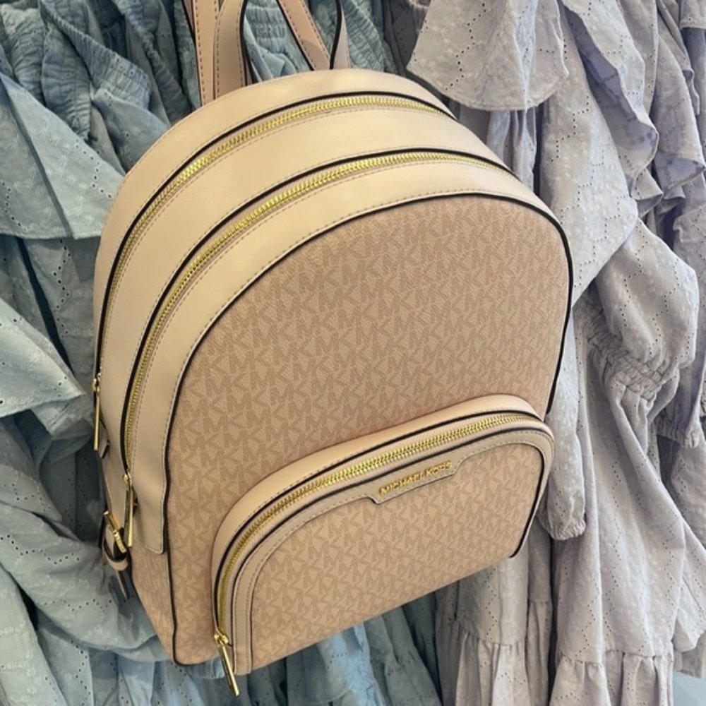 Michael Kors Jaycee Large Zip Pocket Backpack Dark Powder Blush - Picture 14 of 16